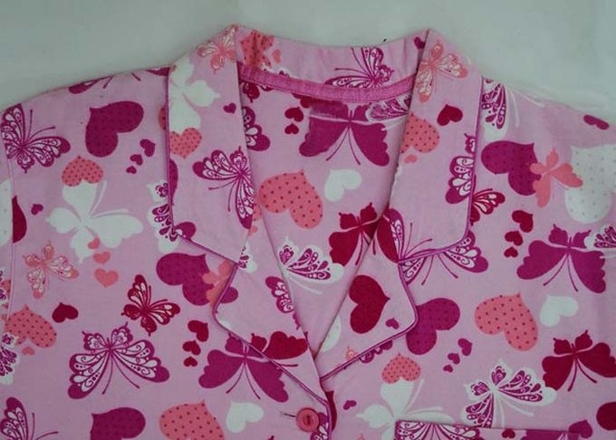 100% Cotton Flannel Button Up Womens Pyjama Sets With Piping And Long Pants