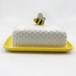 Colorful Porcelain Butter Keeper Butter Dish With Lid White Plate With Bee Cover
