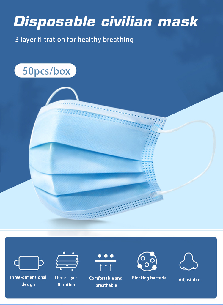 Anti Bacterial Disposable Face Mask Three Layer Virus Protection Mask