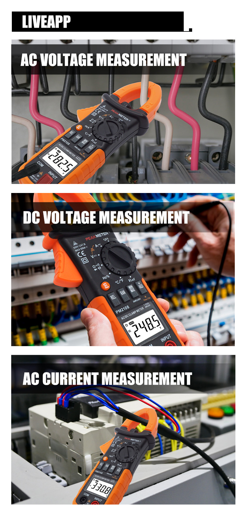 AC/DC Digital CLamp Meter With Ammeter , Voltmeter ,Double Mold，Diode Test，Ohmmeter Measurement