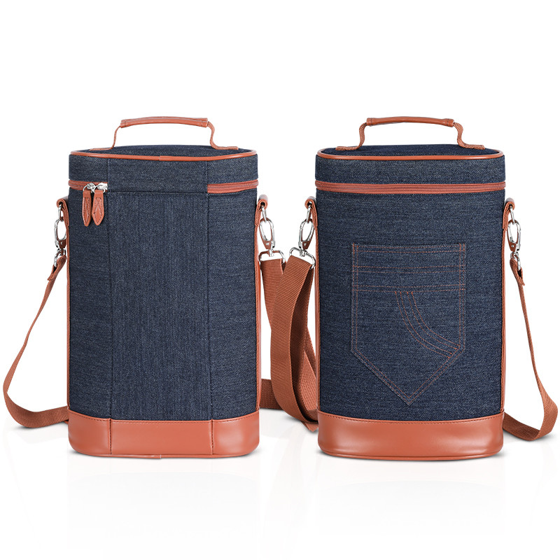 Denim Insulated Wine Cooler Bags Cheese Tote 2 Bottle Picnic 8.5x3.8x14"