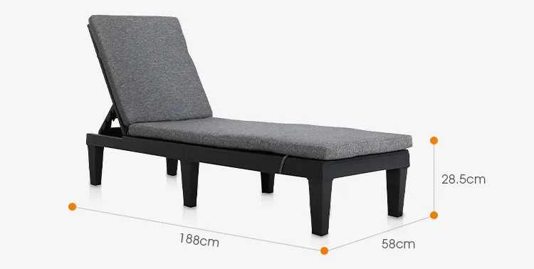 Modern Outdoor Beach Patio Hotel Sun Lounger Chair with Cushion and Stackable Design