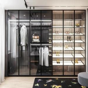 China Wardrobe Bedroom Closet Set Tempered Glass Sliding Doors Customized wholesale