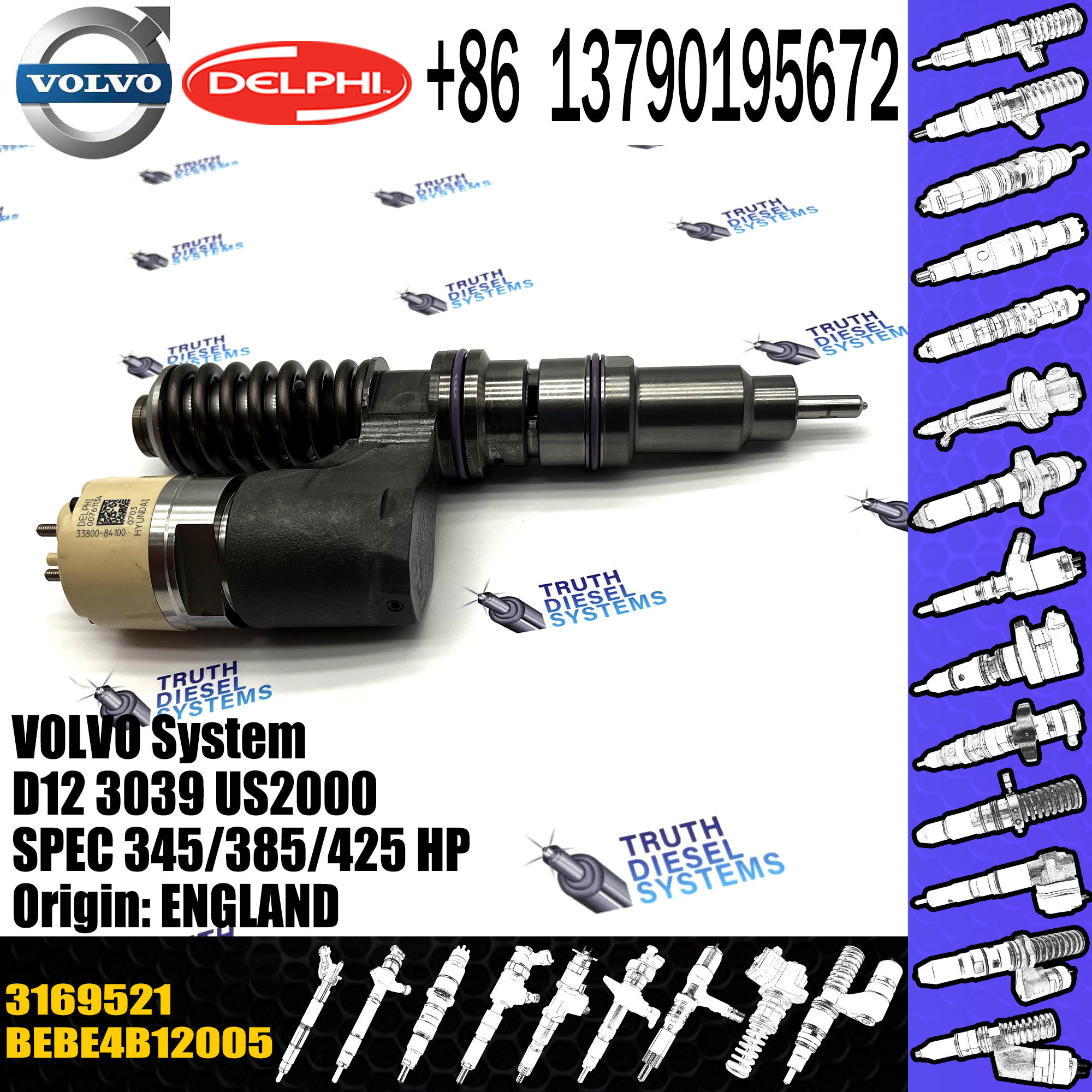 High Quality Diesel Fuel Injector 3169521 8113837 BEBE4B12005 For D12 3039 US2000 SPEC 345/385/425 HP