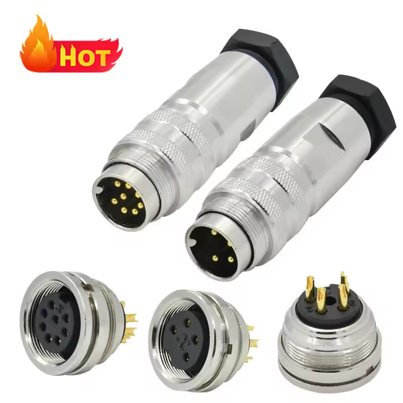 M16 IP67/68 Waterproof Metal Round Micro Straight PCB Rear Mount Connector 4-12 Pin Square Male/Female Plug Connector
