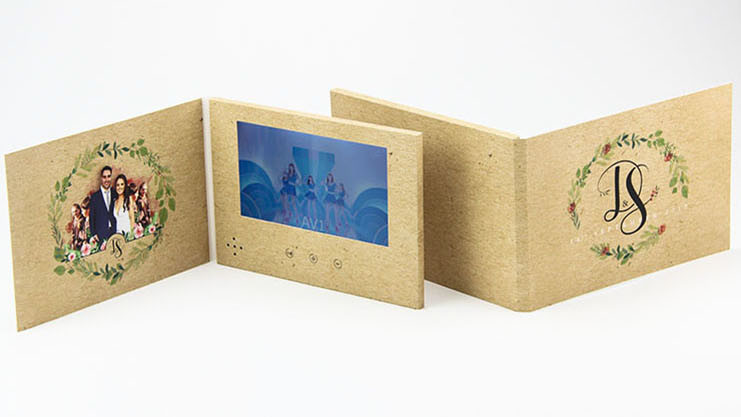 7 inch A5 size custom print video brochure card for wedding invitation, LCD wedding invitation brochure mailer