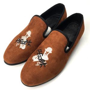 China Embroidered Orange Mens Velvet Loafers Rubber Outsole Four Seasons General wholesale