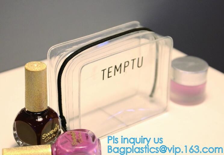 Promotion reusable clear printed transparent zipping storage cosmetic toiletry pvc makeup bag for travel make up, handle