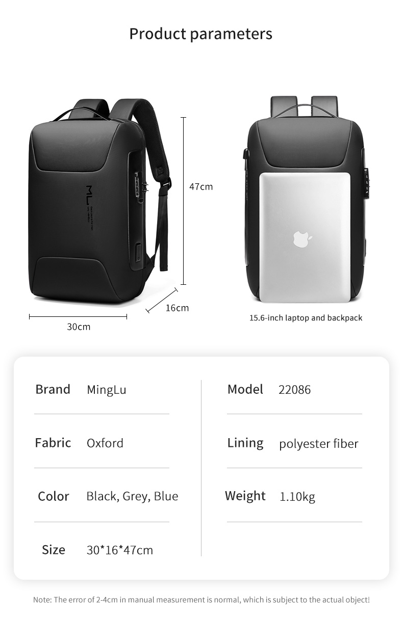 Factory hot sell custom school laptop USB charging men notebook waterproof anti theft backpack men bagpack laptop Backpack