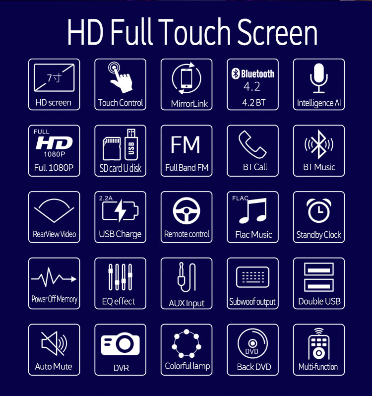 1 Din Universal Car Player Retractable Touch Screen RDS AUX GPS