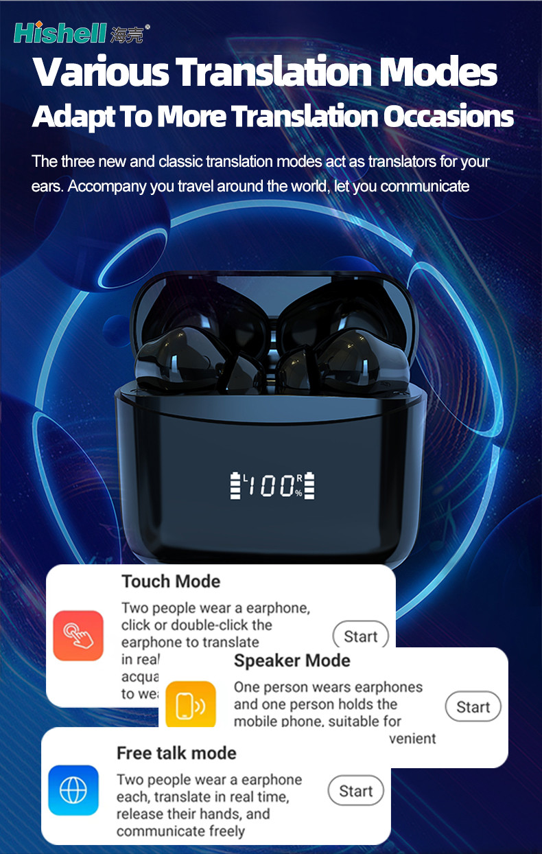 Wireless Translator Earbuds ENC Real Time Tranlste 144 Languages Headset J5 Pro