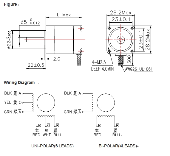 NEMA11 28mm 10N,cm 0.35A 4wires stepper motor