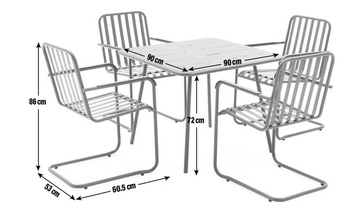 4 Seater Metal Steel Outdoor Furniture Garden Set with Square Table and Dining Chairs