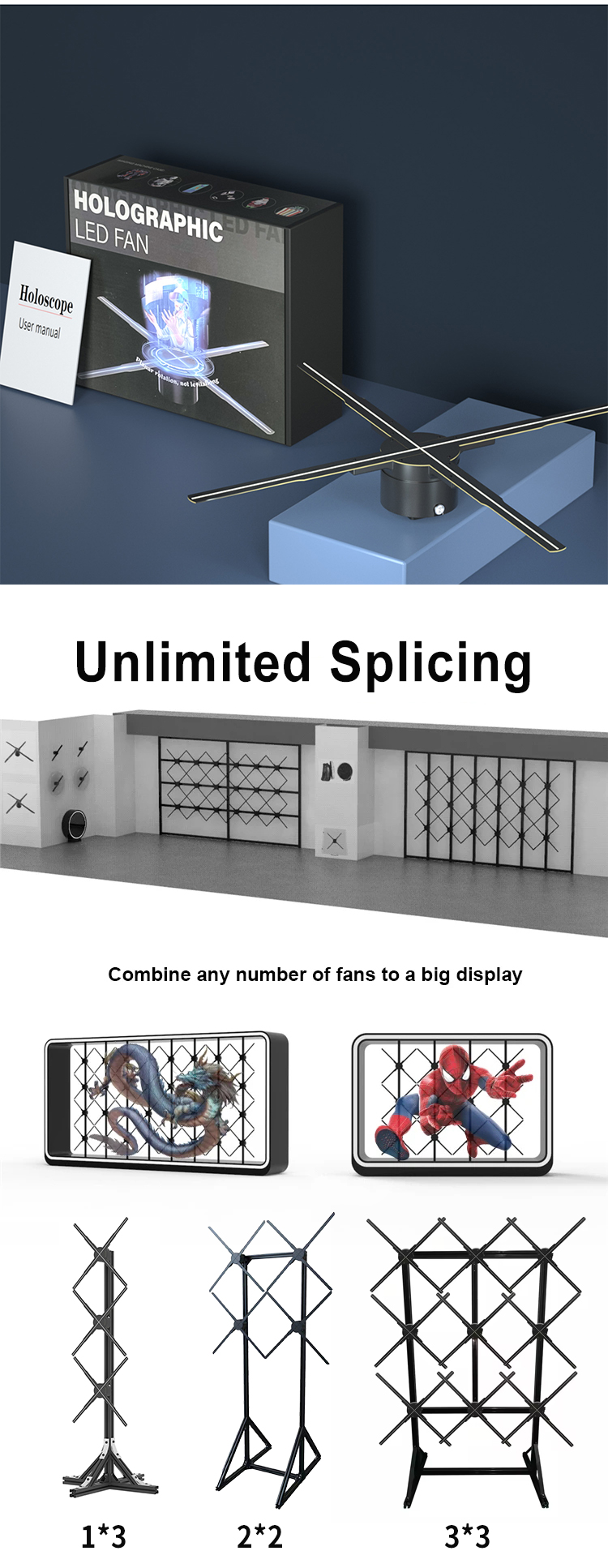 3d Holographic Display 50cm Hologram Fan with MP4/AVI/RMVB/GIF/JEPG/PNG/MKV Content