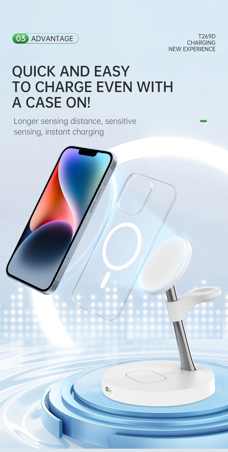 15W Fast Wireless Charging Station With Led Indicator And LED Night Light