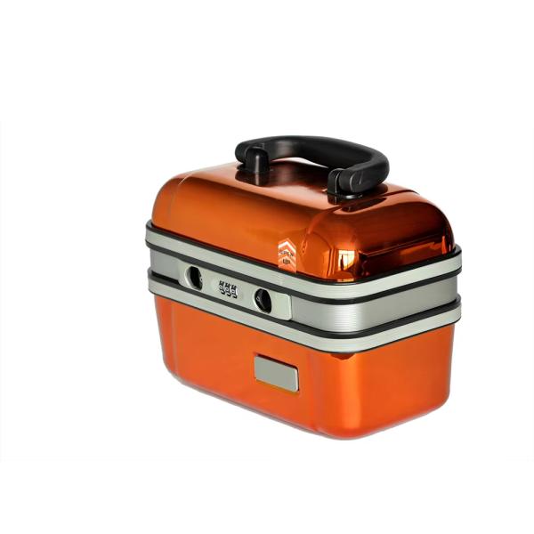 Mini Hard Shell Cosmetic Case with Built-in Mirror Password Lock Glossy Orange Holographic Lady Style Travel Organizer