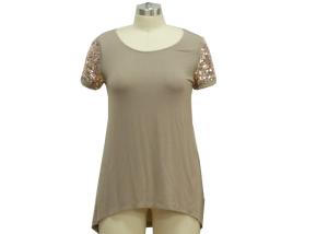 China Women's Soft Viscose 1/2 Sleeves Shirt Round-Necline With Paillette Embroider At Sleeve wholesale