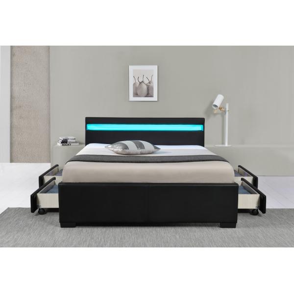 Pu Faux Leather LED Upholstered Bed With Storage Drawer 12 Months Warranty
