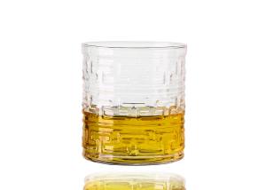 China Hand Blown Clear 80mm Embossed Crystal Whiskey Glasses , 10 ounce Crystal Brandy Glasses wholesale
