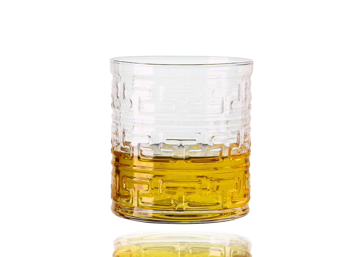 Hand Blown Clear 80mm Embossed Crystal Whiskey Glasses , 10 ounce Crystal Brandy Glasses