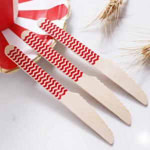 China Red Stripe Cutlery Disposable Biodegradable Wooden Tableware Utensils wholesale