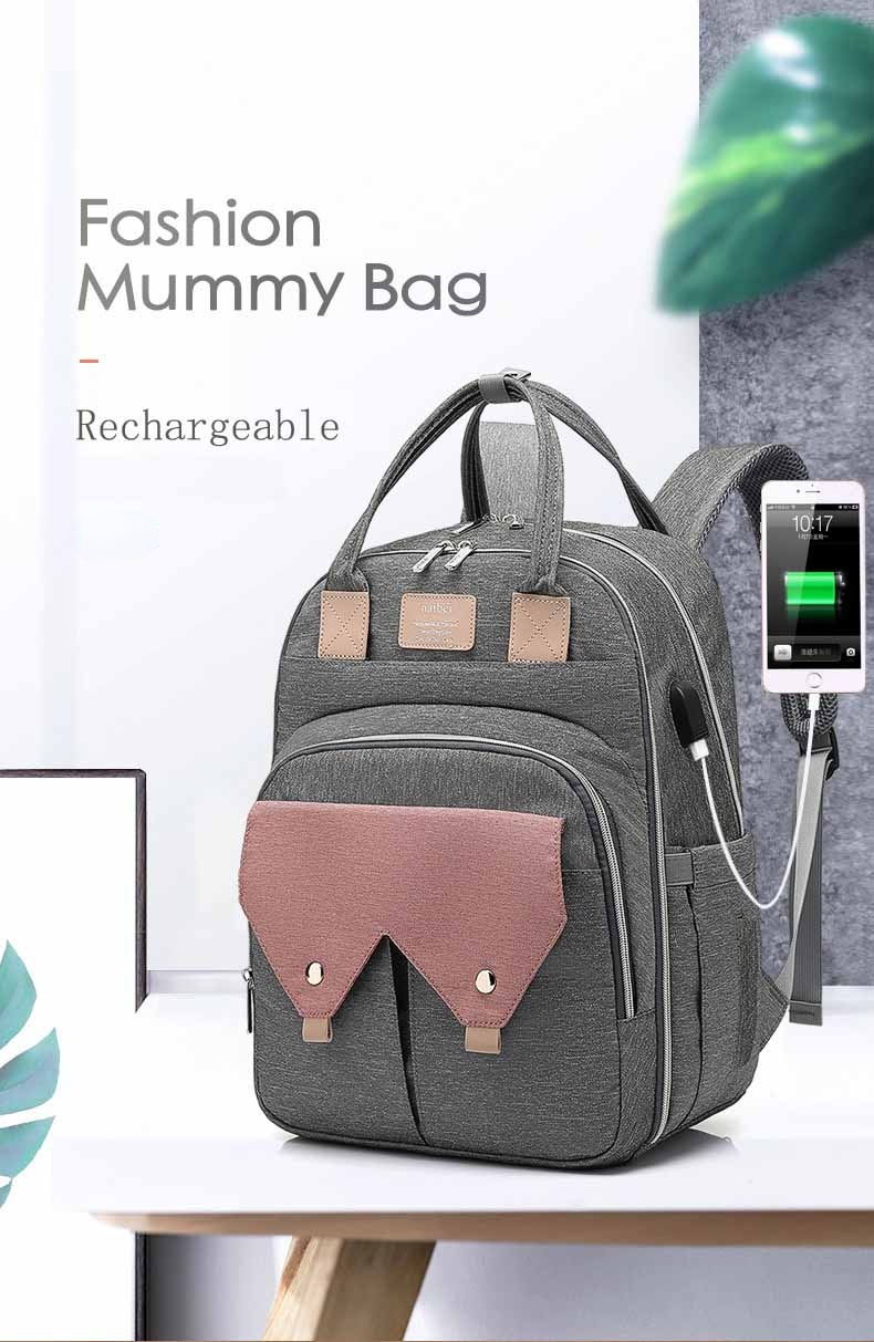 Large Capacity Mom Baby Bag Multi-function Waterproof Outdoor Travel Diaper Bag With USB Charging For Baby Care