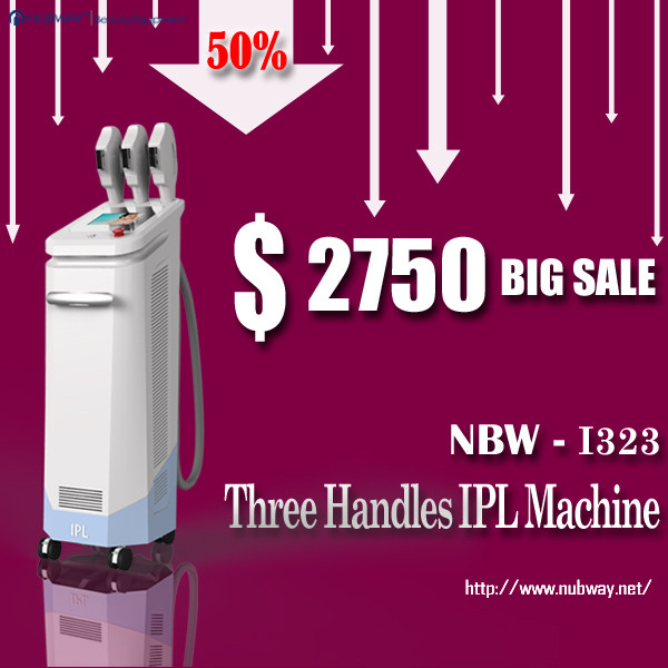 Factory price! 50% discounts 3 handles IPL equipments for hair removal, skin