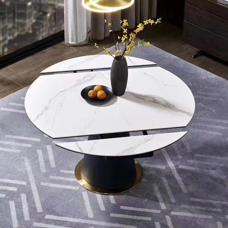 Round Functional Ceramic Marble Dining Table With Stainless Steel Legs