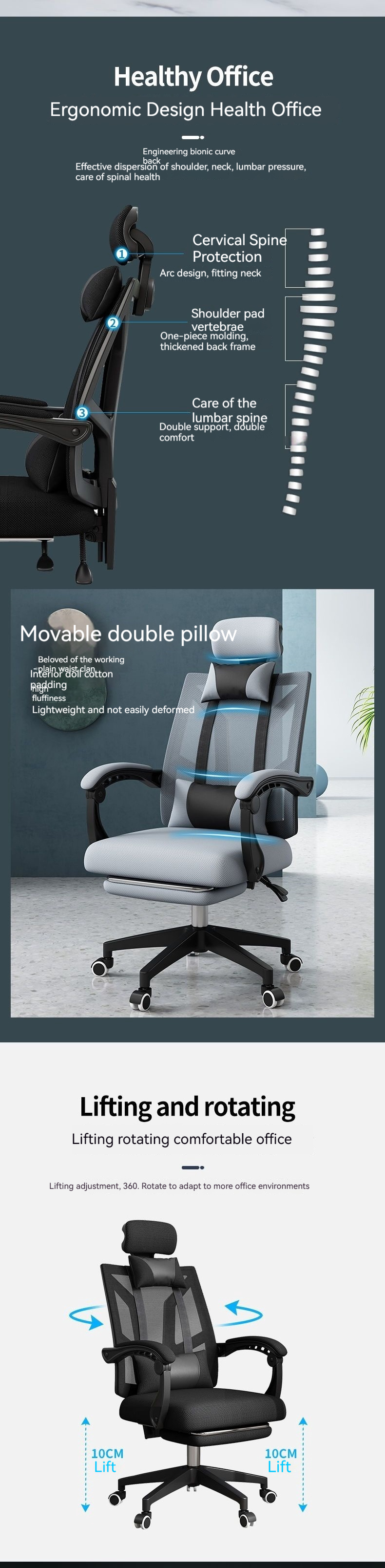 High Back Mesh Office Chair for Home Office Gaming and Study Swivel Reclining PC Chair