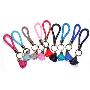 China Brass Plating Leather Flower Keychain wholesale