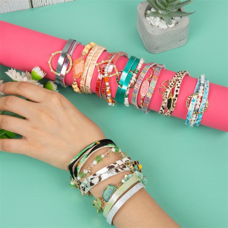 Irregularity Beaded Leather Wrap Bracelet Gold Plated For Cool Women