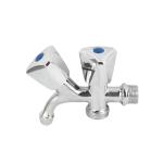 2 Outlet Brass Bibcock Valve Water Tap Deck Mounted Zinc Handle