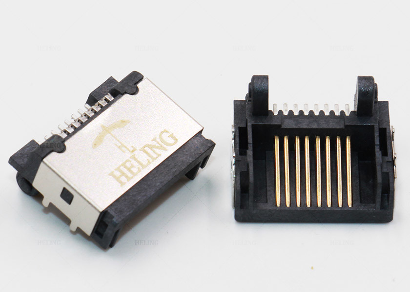 Single Port Shielded SMT RJ45 Connector R / A 50 U" Gold Plating Contact Terminal