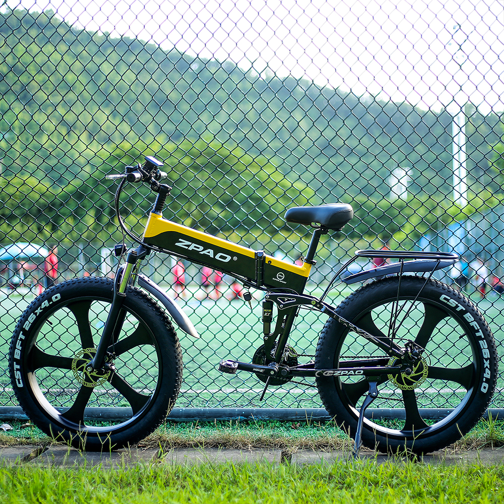 Folding Full Suspension Fat Tire Electric Bike 1000W 48V 26"*4.0 Snow Tire Disc Brake