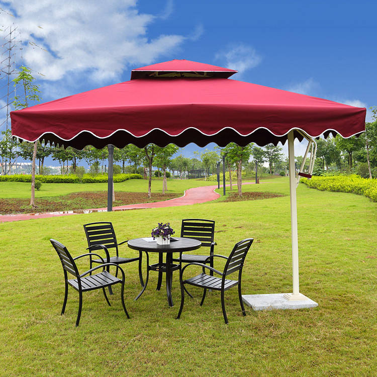 3m Large Cantilever Umbrella Red Garden Parasol With Base
