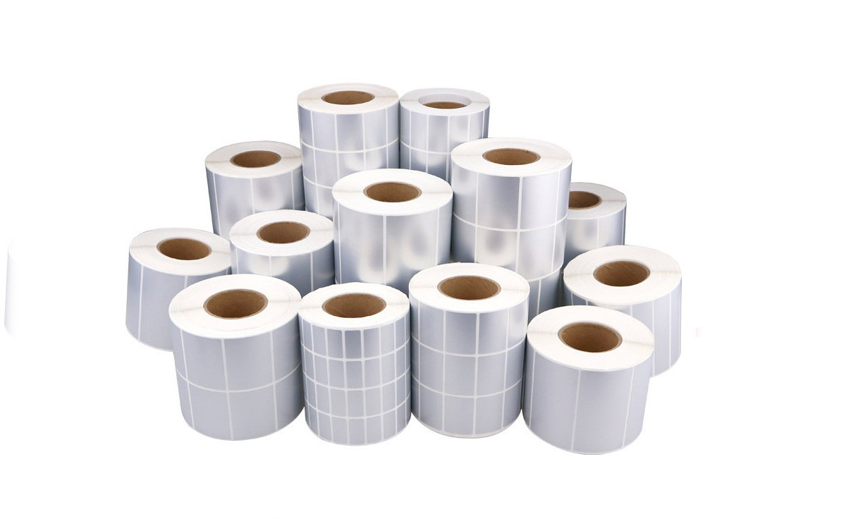 Waterproof PVC Adhesive Barcode Stickers Polyester Blank Label Roll For Printed Thermal Transfer