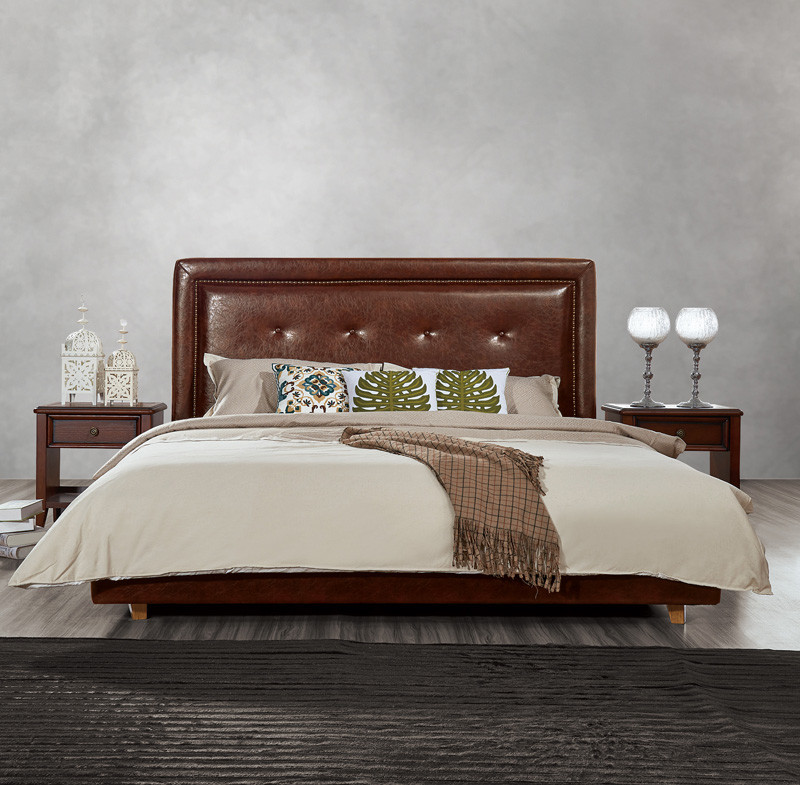 Fabric Upholster padad Headboard Queen Bed Leisure Bedroom Furniture in American design Apartment Bedroom interior fit