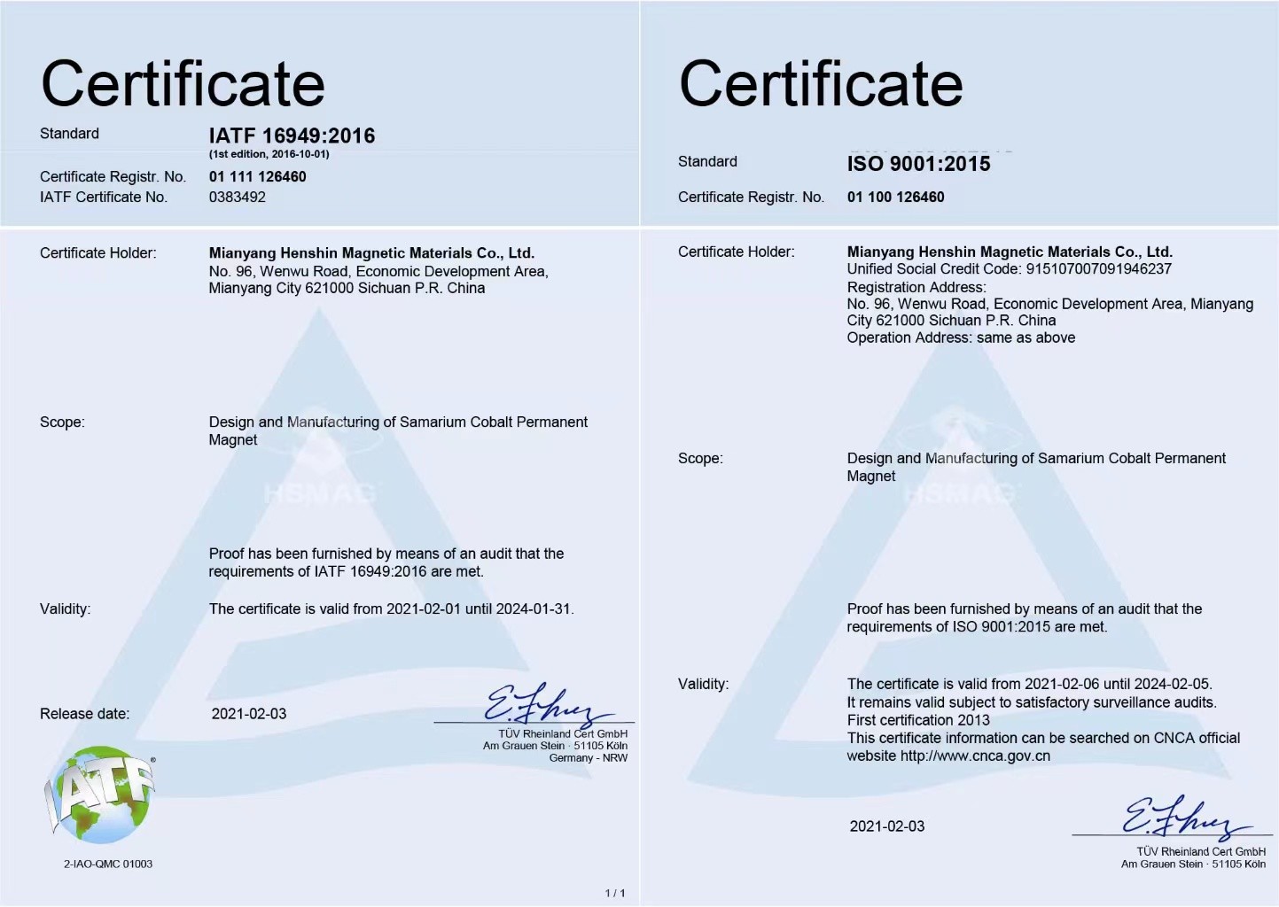 ISO9001 Round Cylinder SmCo Permanent Rare Earth Magnet Zn Coated Anti Oxidation