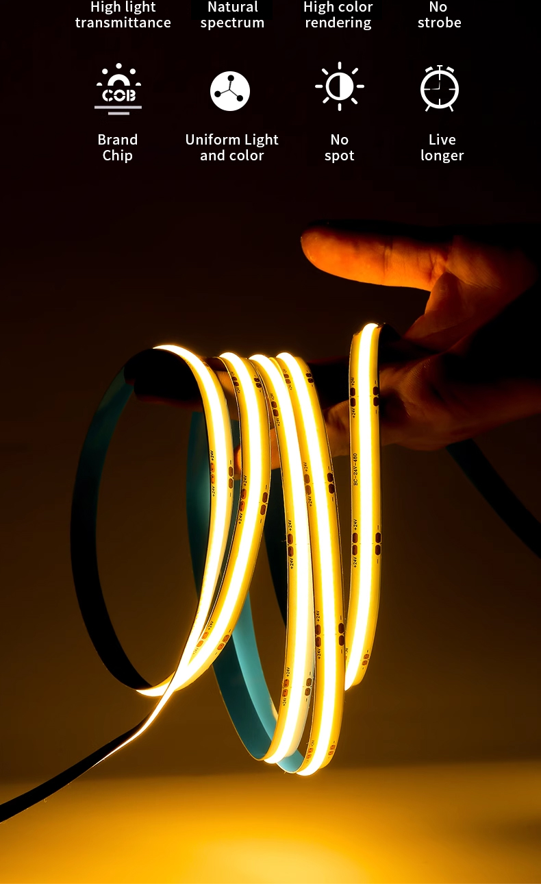 PCB Width 3mm/5mm/8mm/10mm/12mm RGBW COB LED Strips for Commercial Dream Long-lasting