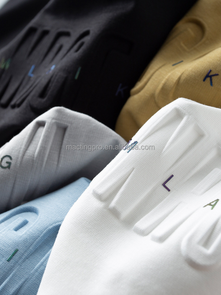 Custom 3D Embossed Logo Mercerized Cotton T-Shirt for Men in Colorful or Quantity 1000