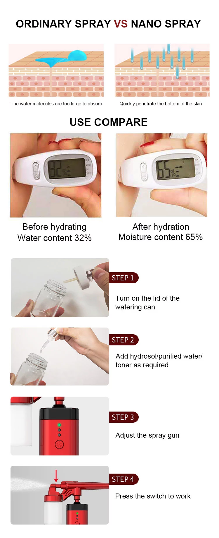 Portable Oxygen Injection Instrument Cordless Airbrush Facial Beauty Massager