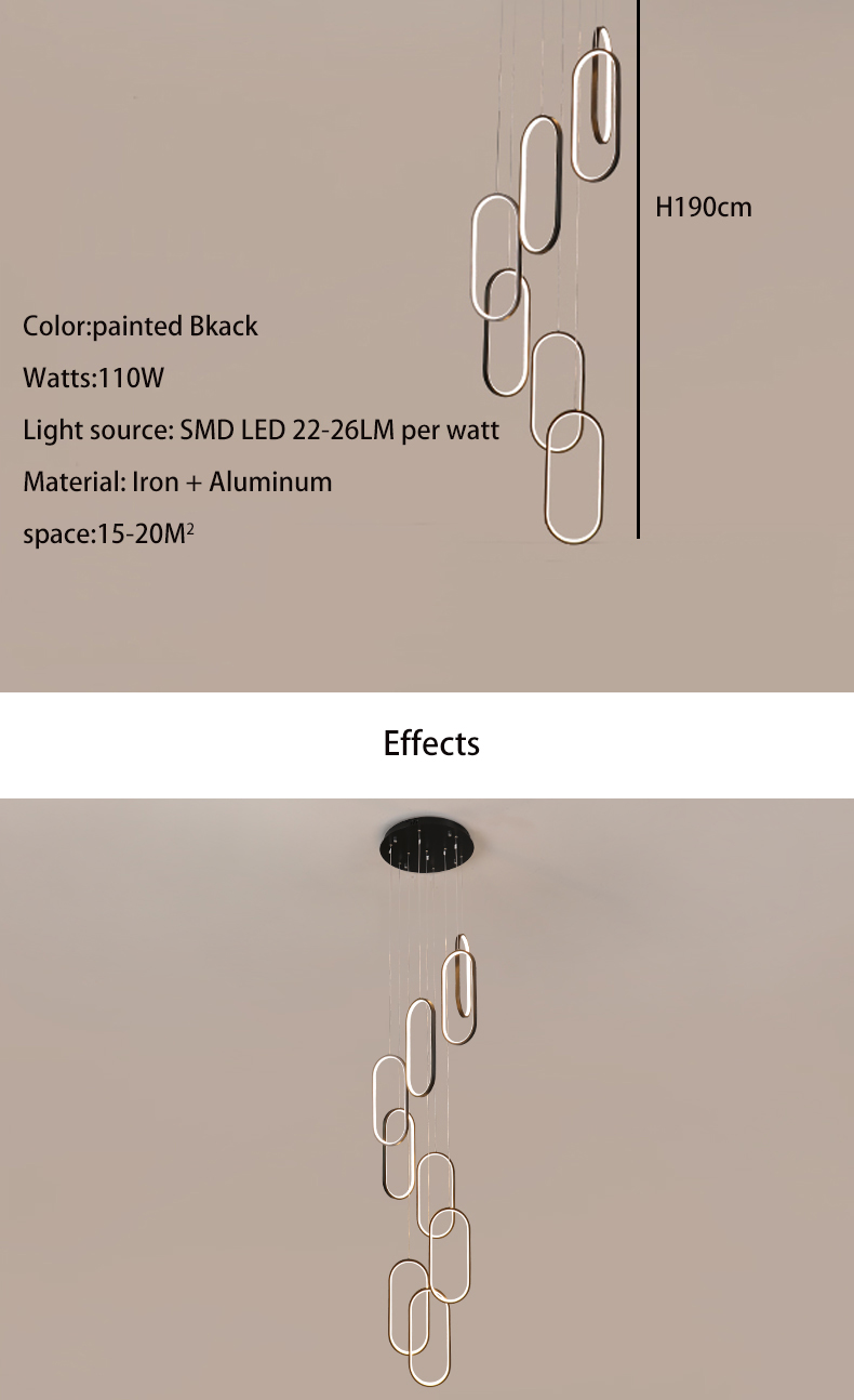 Oval Pendant Light Modern Minimalist Duplex Hall Nordic Living Room Lamp Villa Spiral Staircase Chandelier(WH-NC-75)