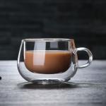 OEM High Borosilicate Handle Heat Resistant Double Wall Clear Coffee Glass