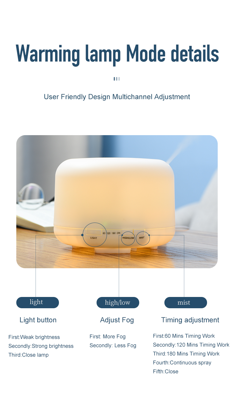 500ml Ultrasonic Aromatherapy Machine Cool Mist Maker Quiet Design Essential Oil Diffuser with Colorful Night Light