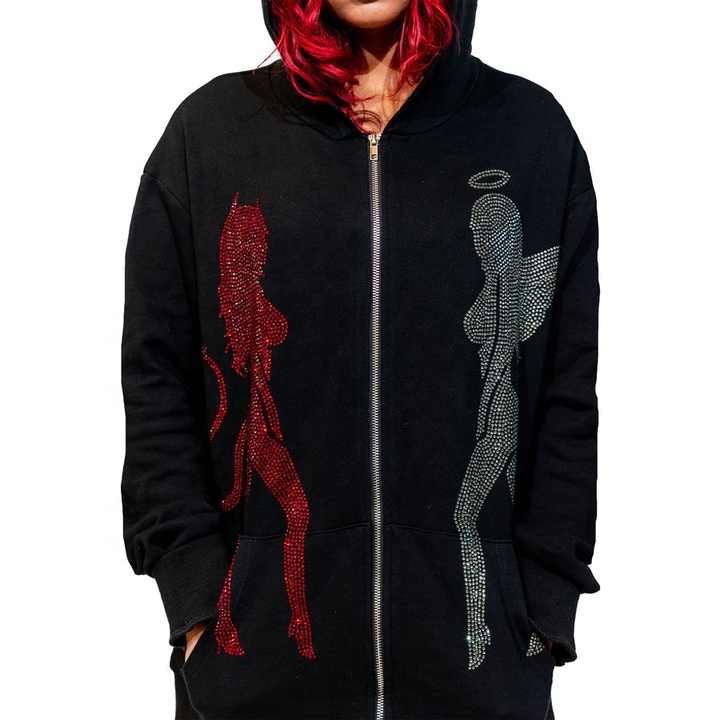 700 grams Heavyweight Rhinestone Zipper Men's Hoodies Sweatshirts Full Zip Up Hoodie