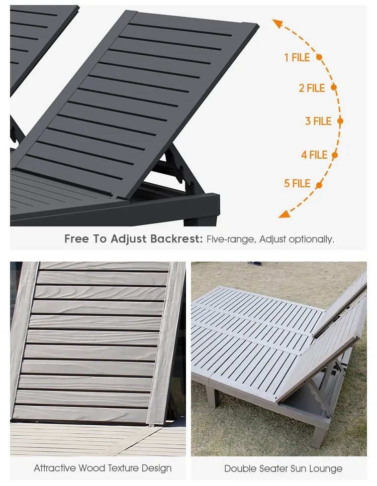 Plastic Stackable Adjustable Sun Lounger Chair for Outdoor Beach Patio Hotel Swimming Pool