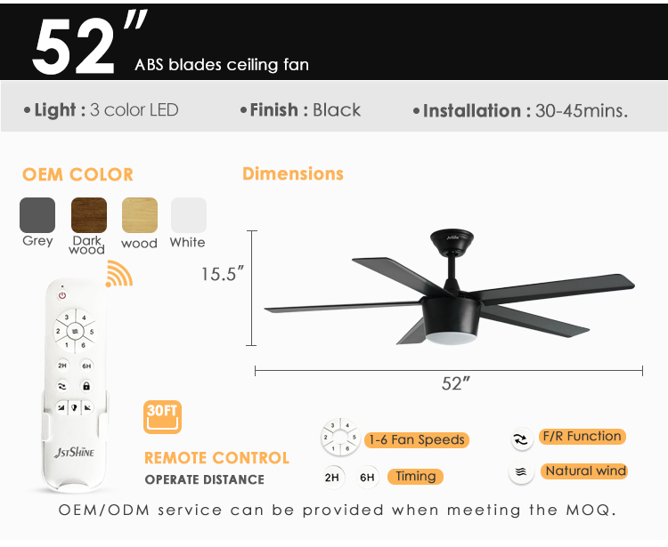 1stshine Decorative Ceiling Fan with Light 6 Speed Remote Control and 10-Year Motor