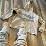 Cricket Cotton Tracksuit Custom Men'S Hoodie Set Puff Print Stacked Flared Pants