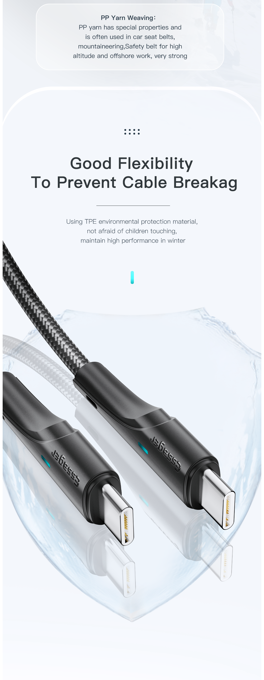Essager 2022 Rousseau Fast Charging Type C To Type C Charging Cable 100W 60W