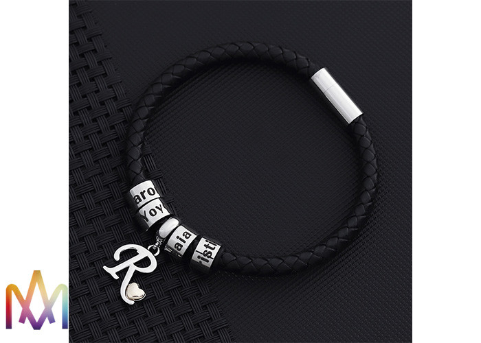 17g Antifatigue Beads Mens Engraved Bracelets With Alphabet Charm